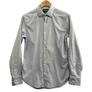 BONOBOS Mens‎ Slim Fit Gingham Dress Shirt Size S Light Blue White Long Sleeve